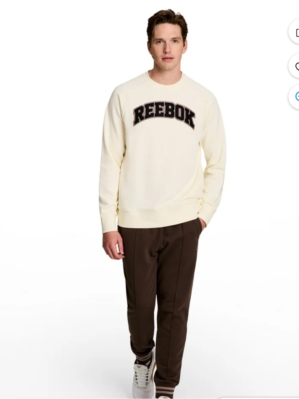 Reebok Men's Cream Crewneck Sweatshirt with Black Logo
